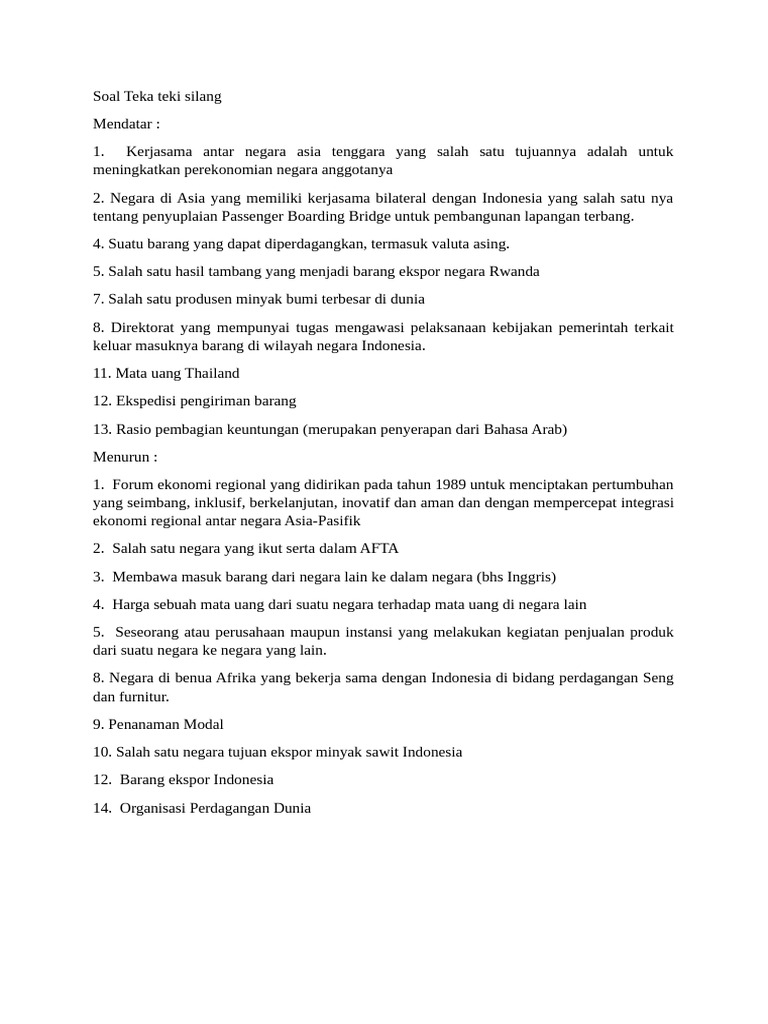 Teka-Teki Silang Ekonomi dan Perdagangan | PDF