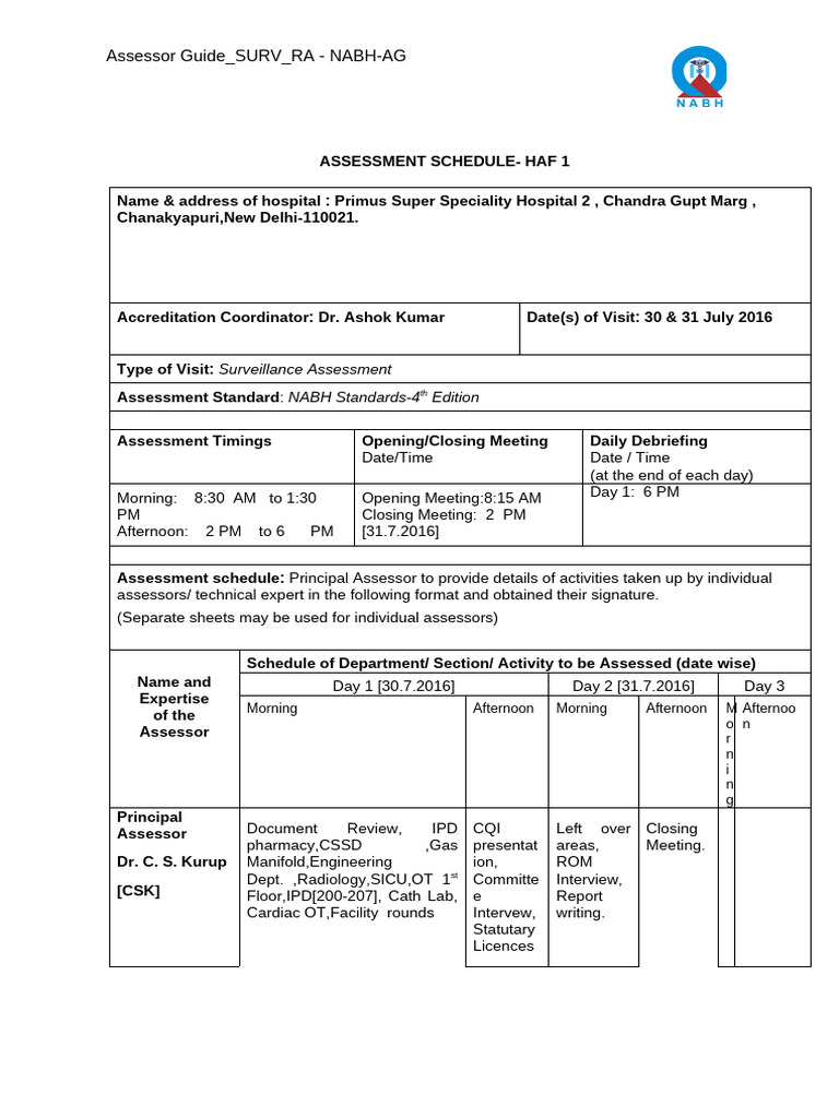 NABH Surveillance Assessment at Primus Hospital | PDF | Clinical ...