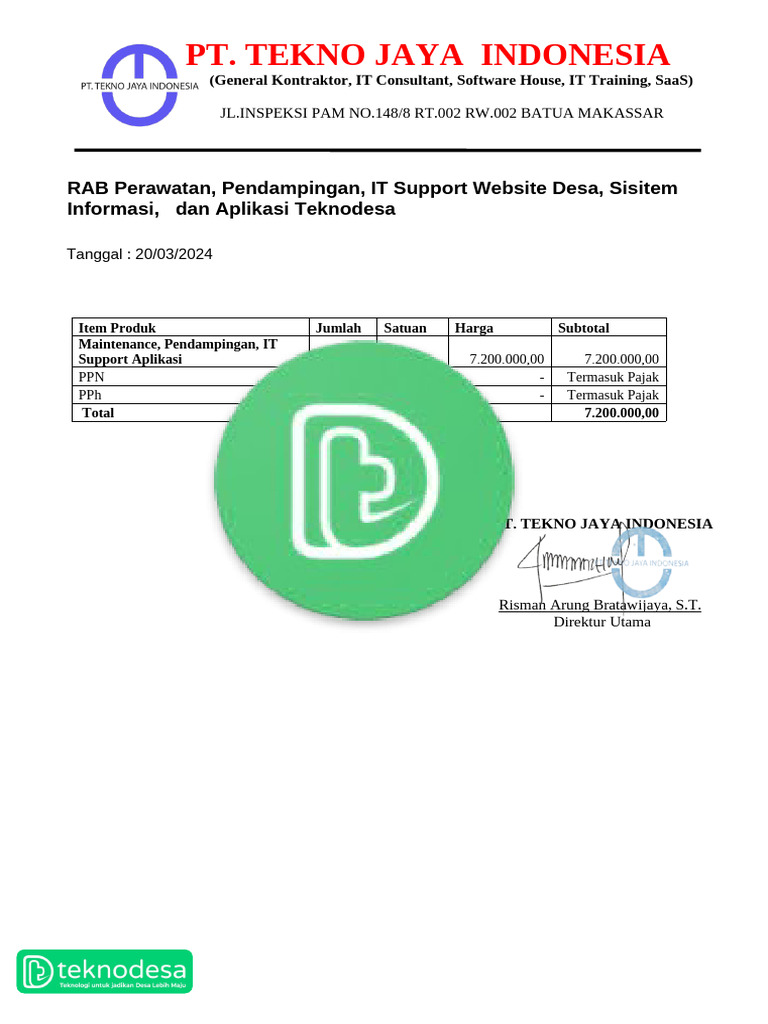 RAB IT Support Aplikasi Teknodesa | PDF
