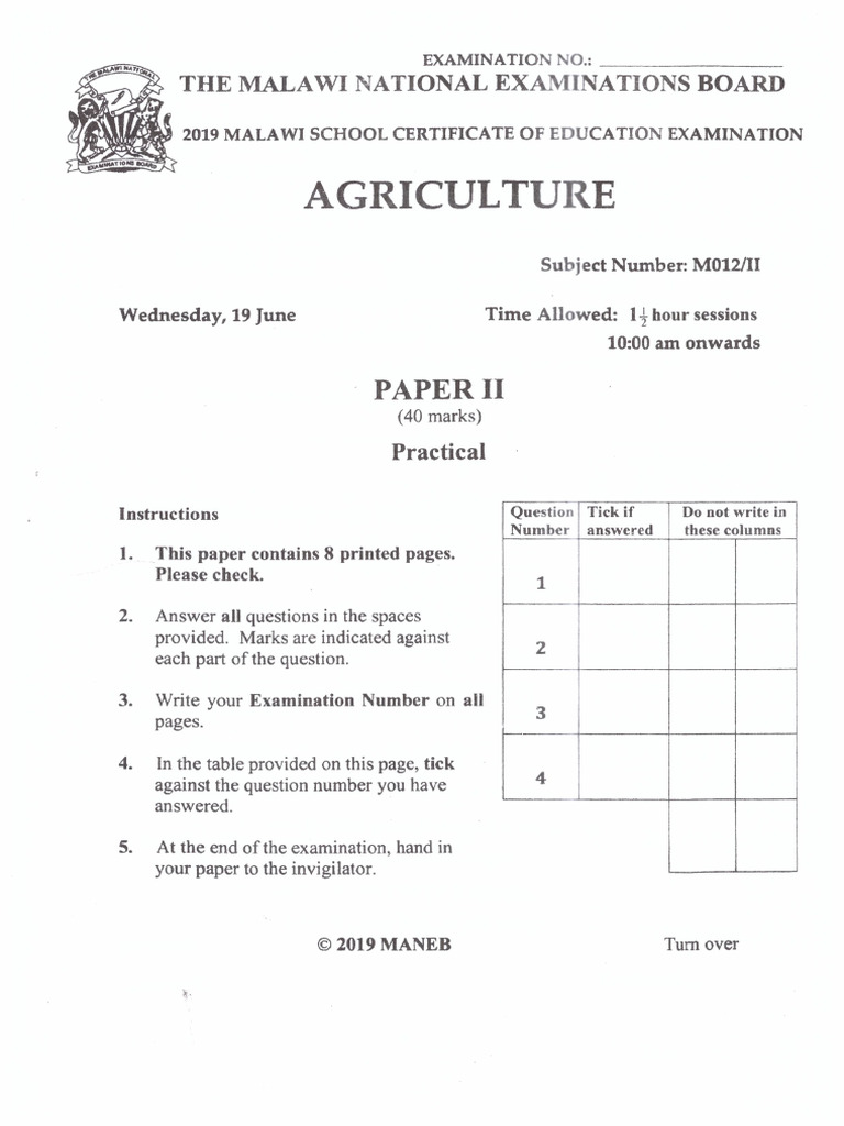 2019 MSCE Agriculture P2 | PDF