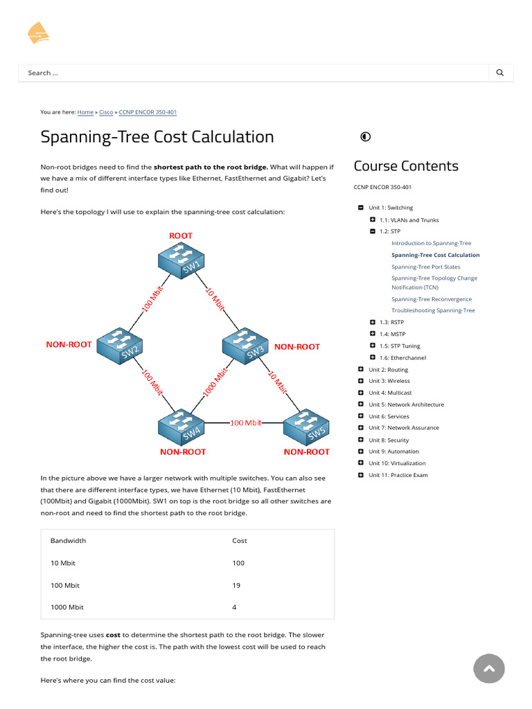 Spanning-Tree Cost Calculation Guide | PDF | Ethernet | Data Transmission