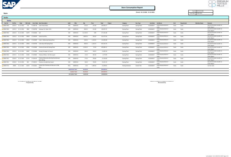 Store Consumption Report for December 2024 | PDF | Chemistry | Materials