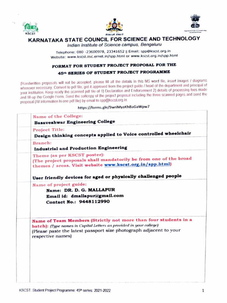 KSCST Student Project Proposal Format | PDF | Computing
