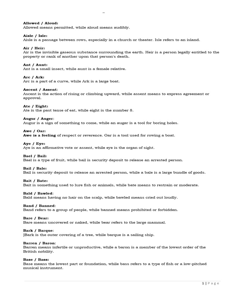 Common English Homophones Explained | PDF | Seam (Sewing) | Sewing