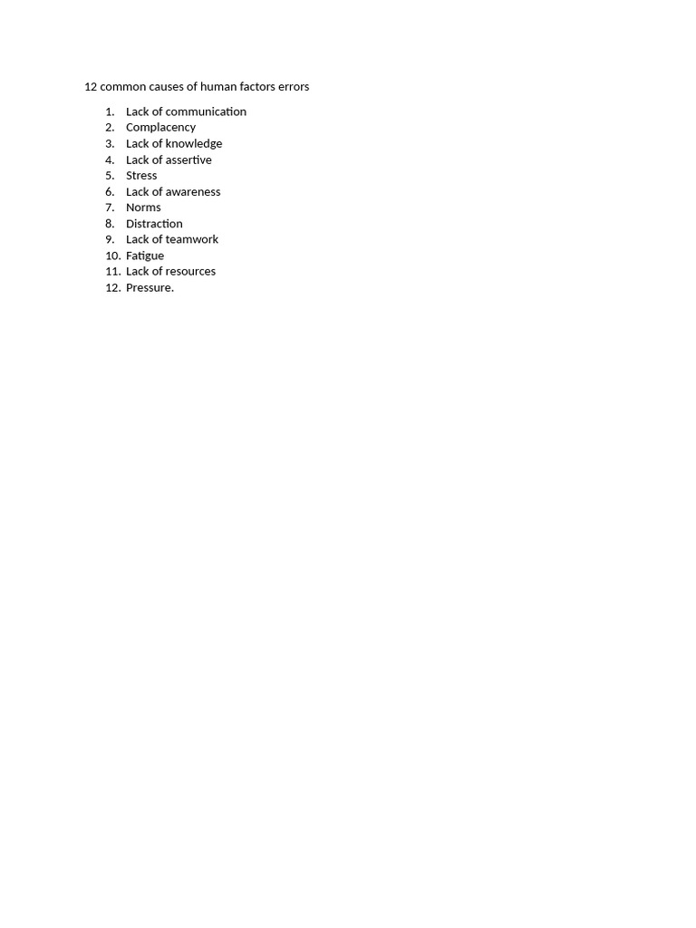 12 Causes Of Human Factors Errors Pdf
