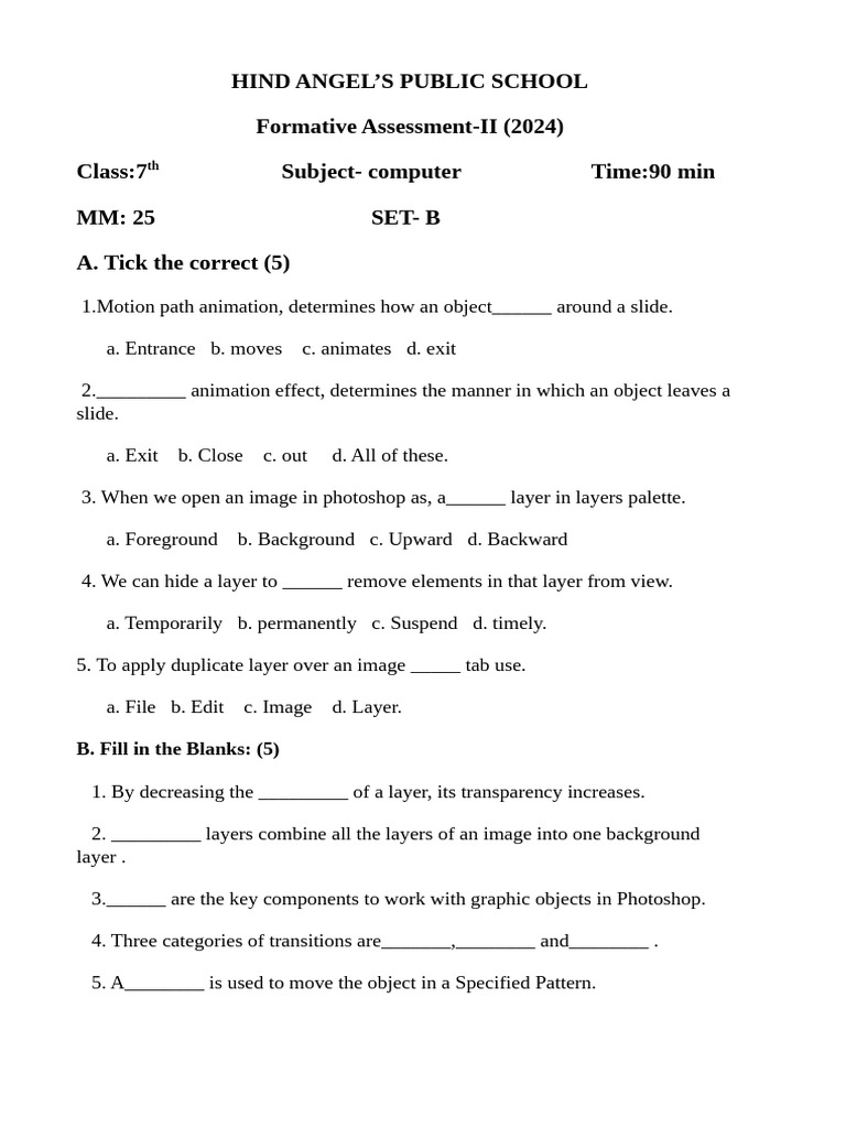 Class 7 Computer Assessment 2024 | PDF
