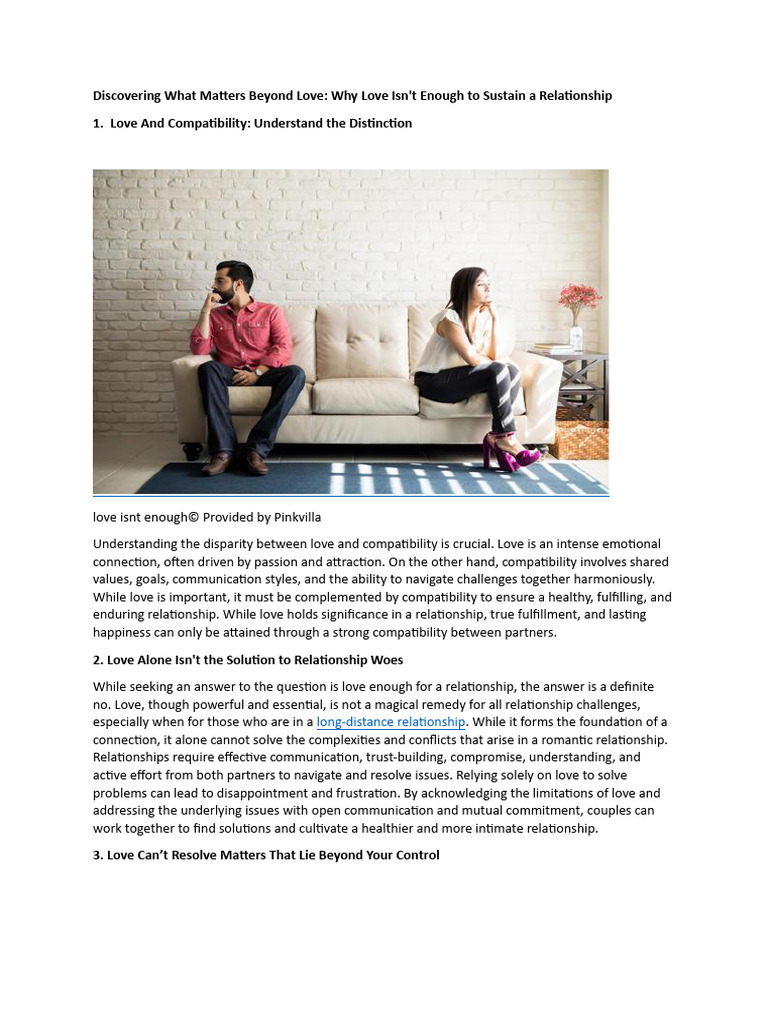 Discovering What Matters Beyond Love - Why Love Isn't Enough To Sustain ...