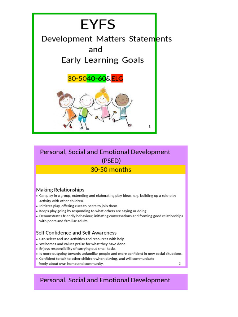 PSED Development Goals for 30-60 Months | PDF | Communication | Cognition
