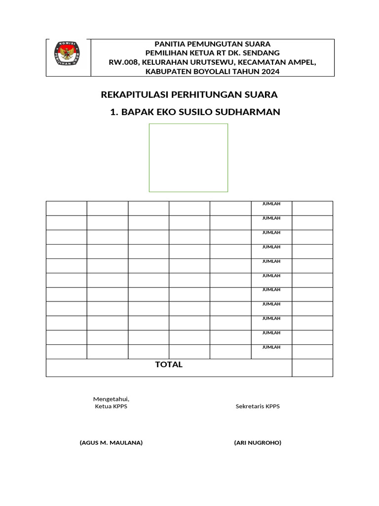 Rekapitulasi Suara Pemilihan RT 2024 | PDF
