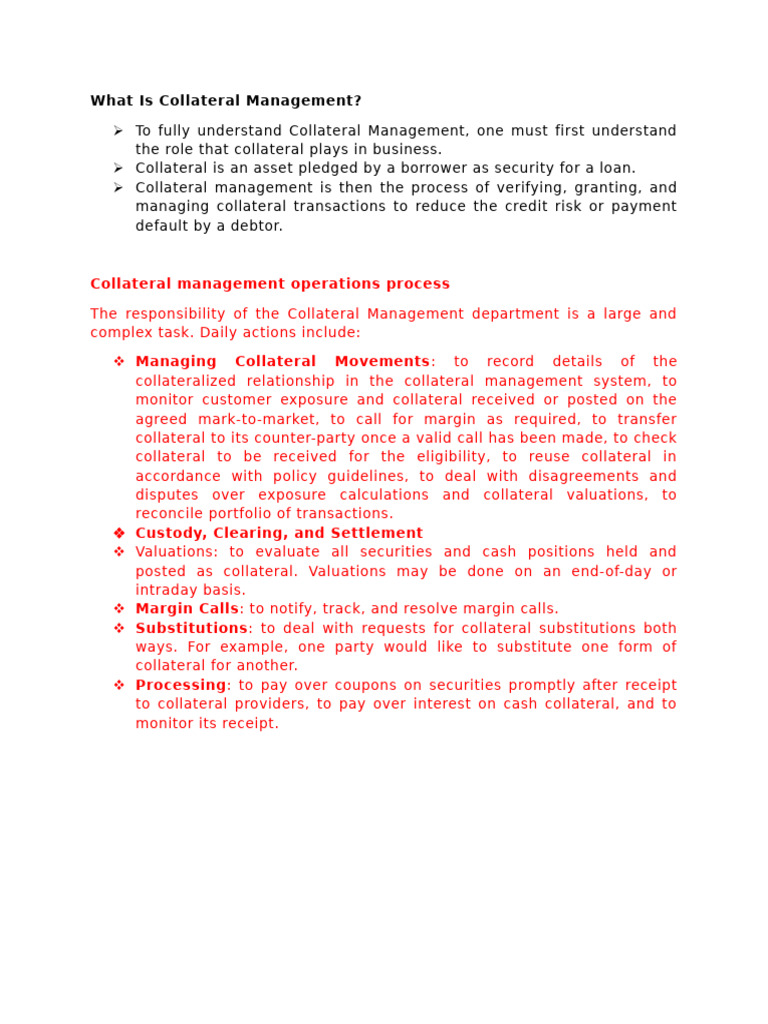 What Is Collateral Management | PDF | Collateral (Finance) | Warehouse