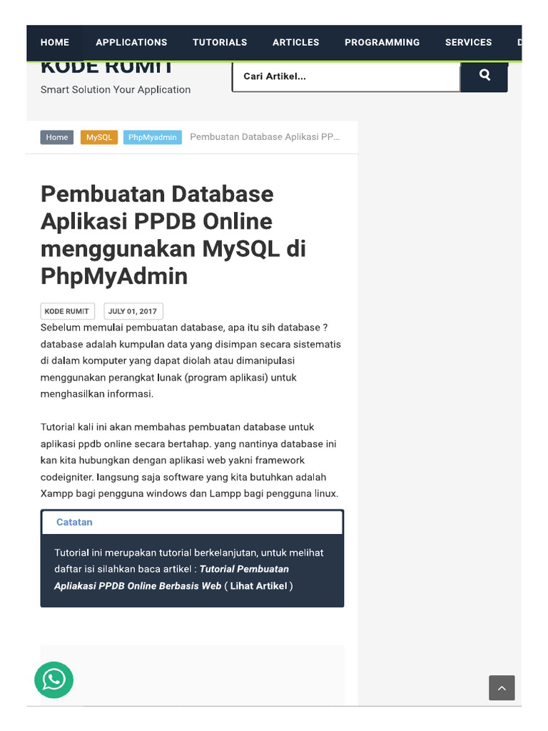 Pembuatan Database Aplikasi PPDB Online | PDF