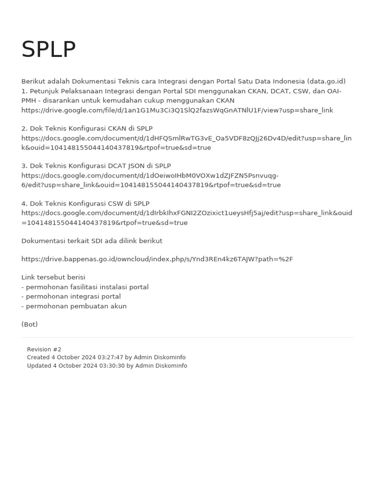 Panduan Integrasi SPLP dengan CKAN | PDF