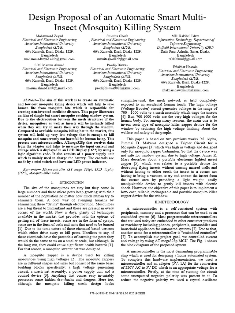 Automatic Mosquito Killing System Design | PDF | Electrical Network ...