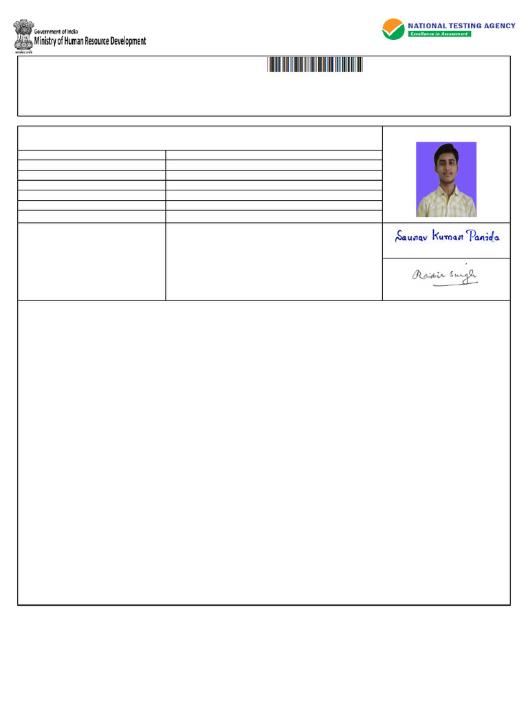 JEE Main 2019 Admit Card Instructions | PDF | Identity Document ...