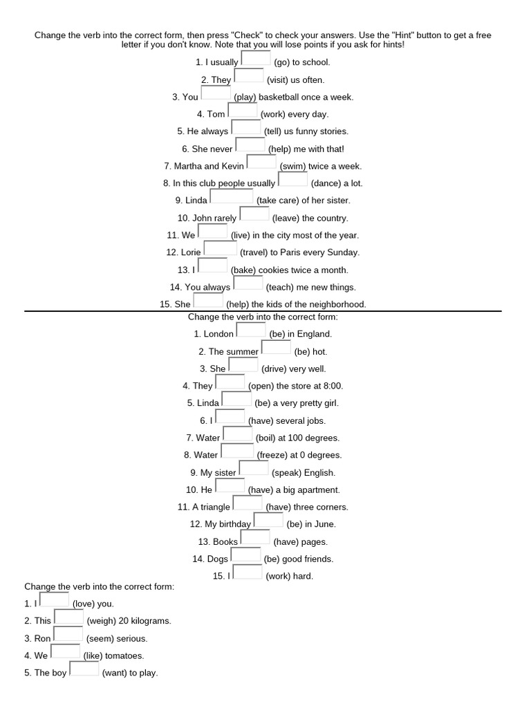 Verb Form Correction Exercise | PDF