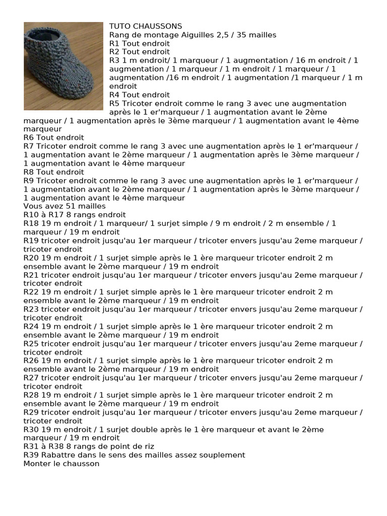 Tricot Chaussons Bebe Naissance Pdf