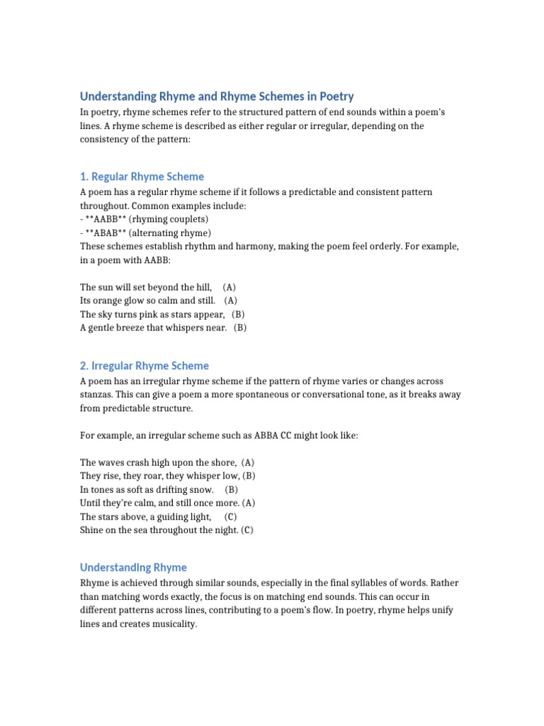 Rhyme Schemes: Regular vs Irregular | PDF | Rhyme | Poetry