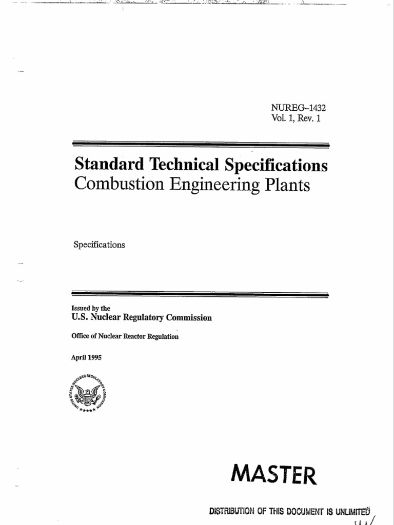 STD Tech Specs - Combustion Engineering Plants Vol 1 (1995, US NRC) | PDF