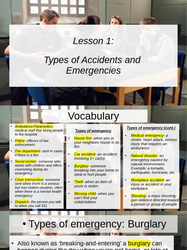Types of Emergencies and Responses | PDF | Emergency | Burglary