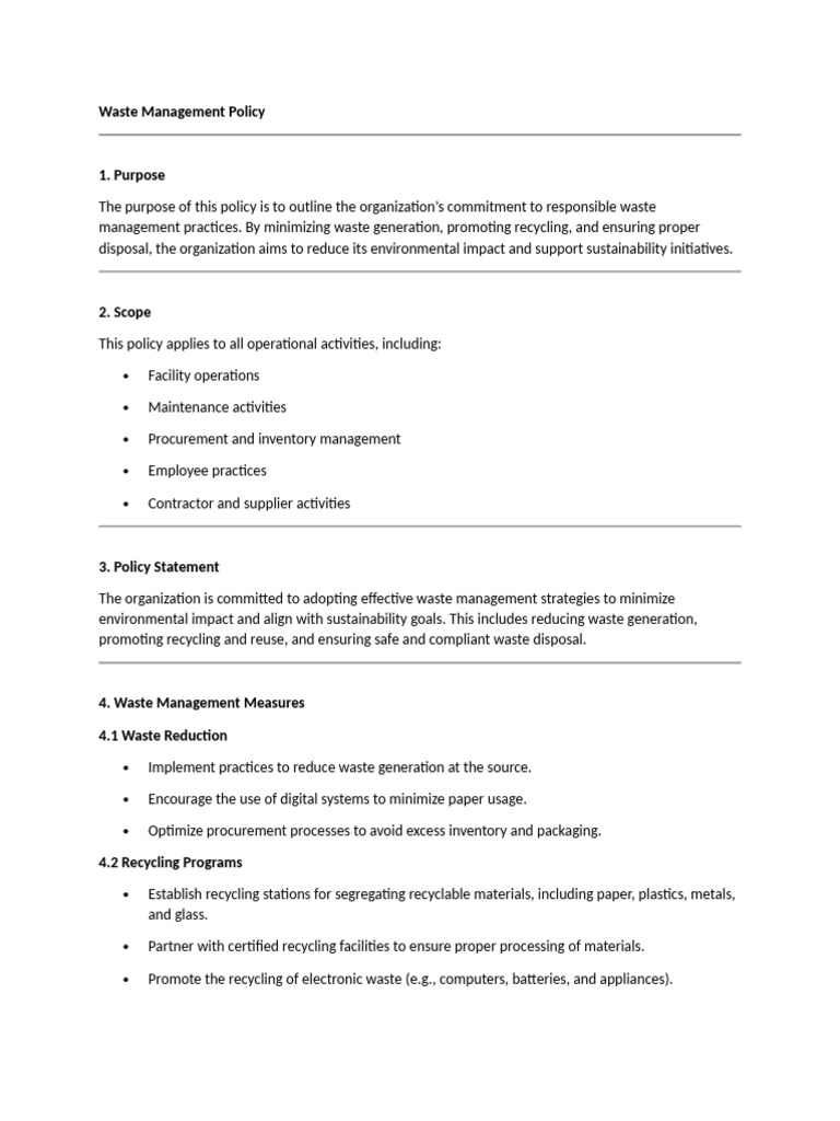 Waste Management Policy | PDF | Waste | Waste Management