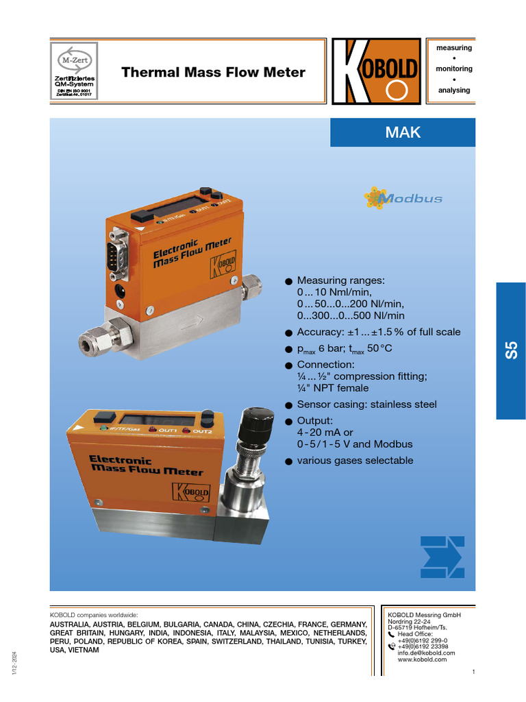 Compact Thermal Mass Flow Meter | PDF | Flow Measurement | Sensor
