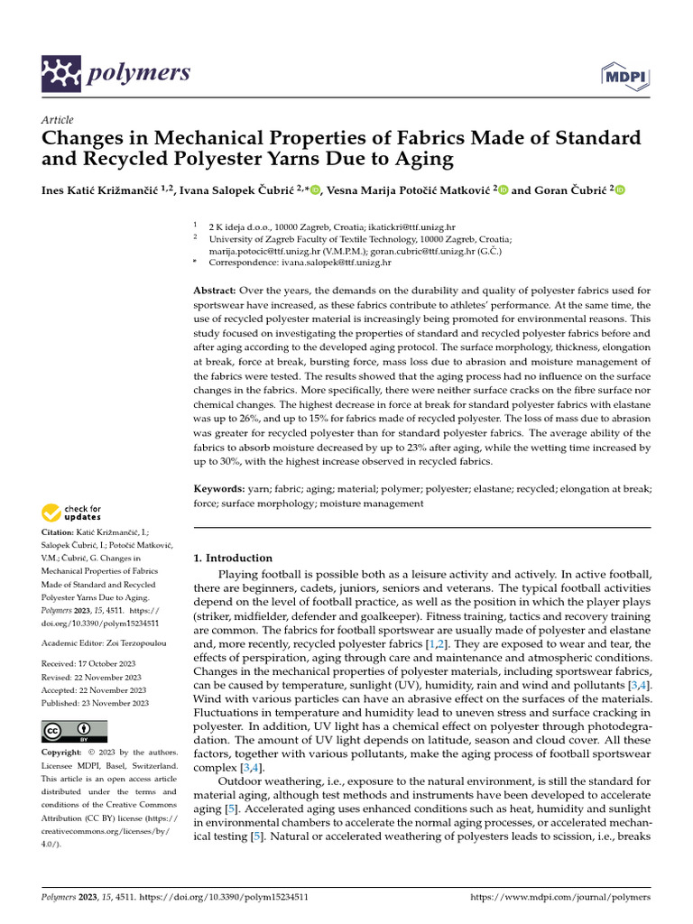 Changes in Mechanical Properties of Fabrics Made of Standard and ...