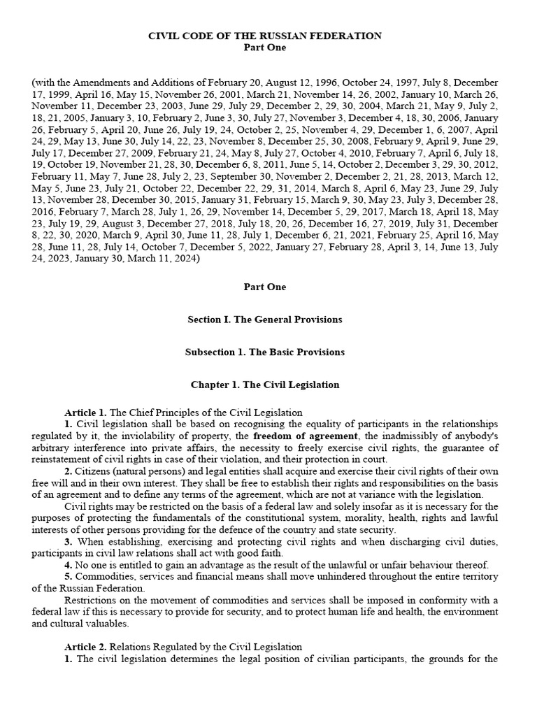 Civil Code For Russian Federation Version 30-11-24 (WIPO) | PDF | Legal ...