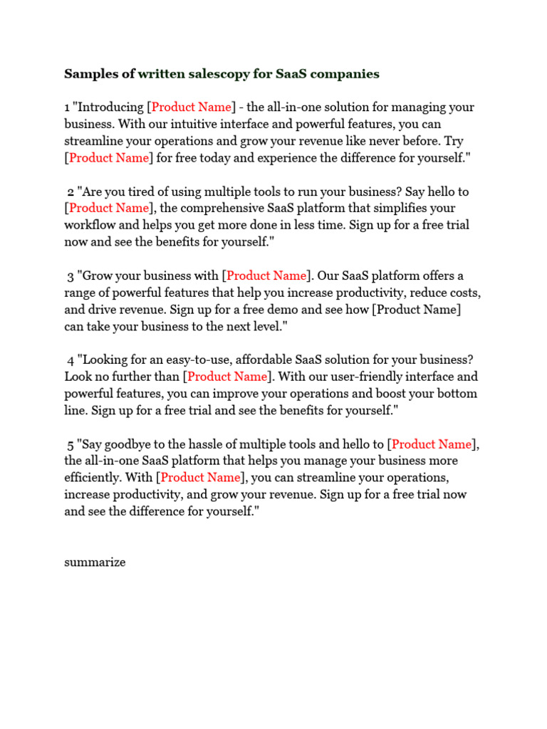 Samples of Written Salescopy For SaaS Companies | PDF