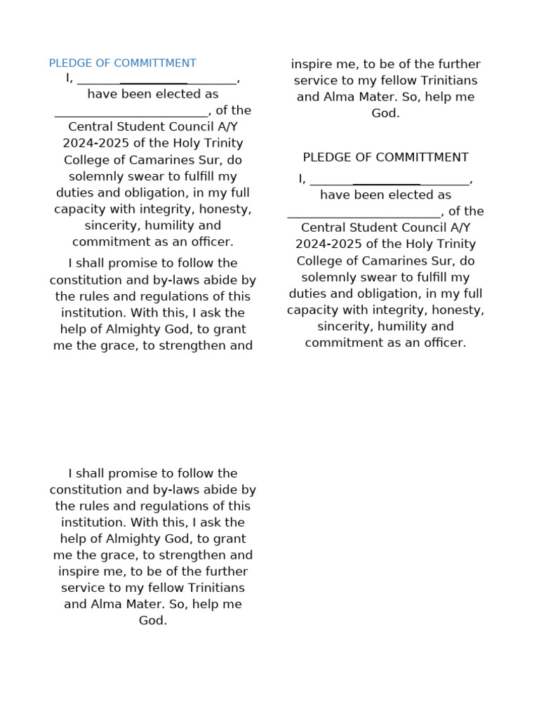 Student Council Commitment Pledge | PDF