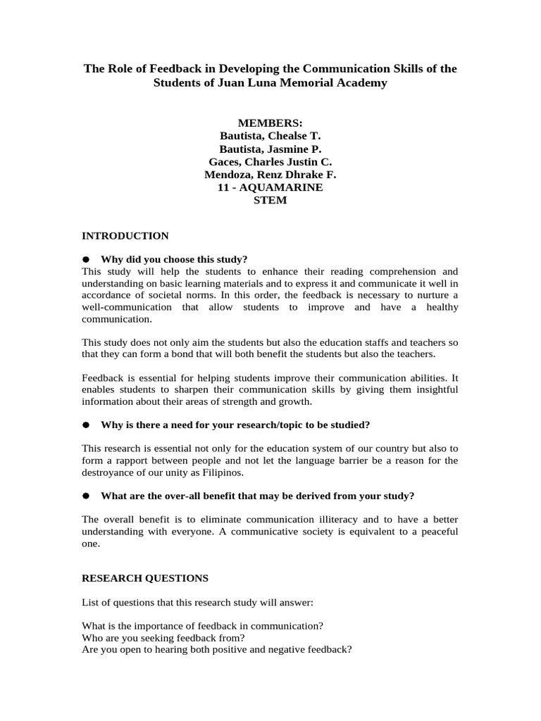 Enhancing Student Communication Skills Through Feedback | PDF ...