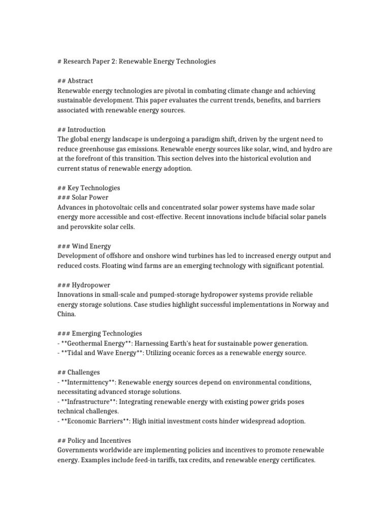 Renewable Energy Technologies Overview | PDF