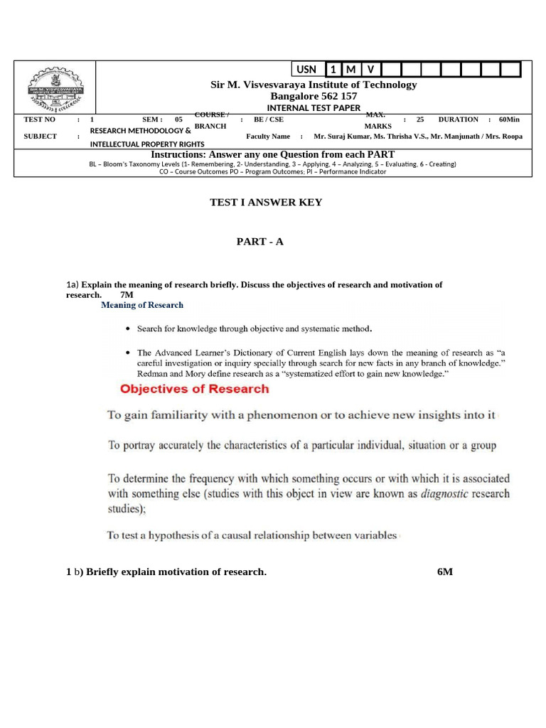 RM test1 answer key (1) | PDF | Cognition | Inquiry