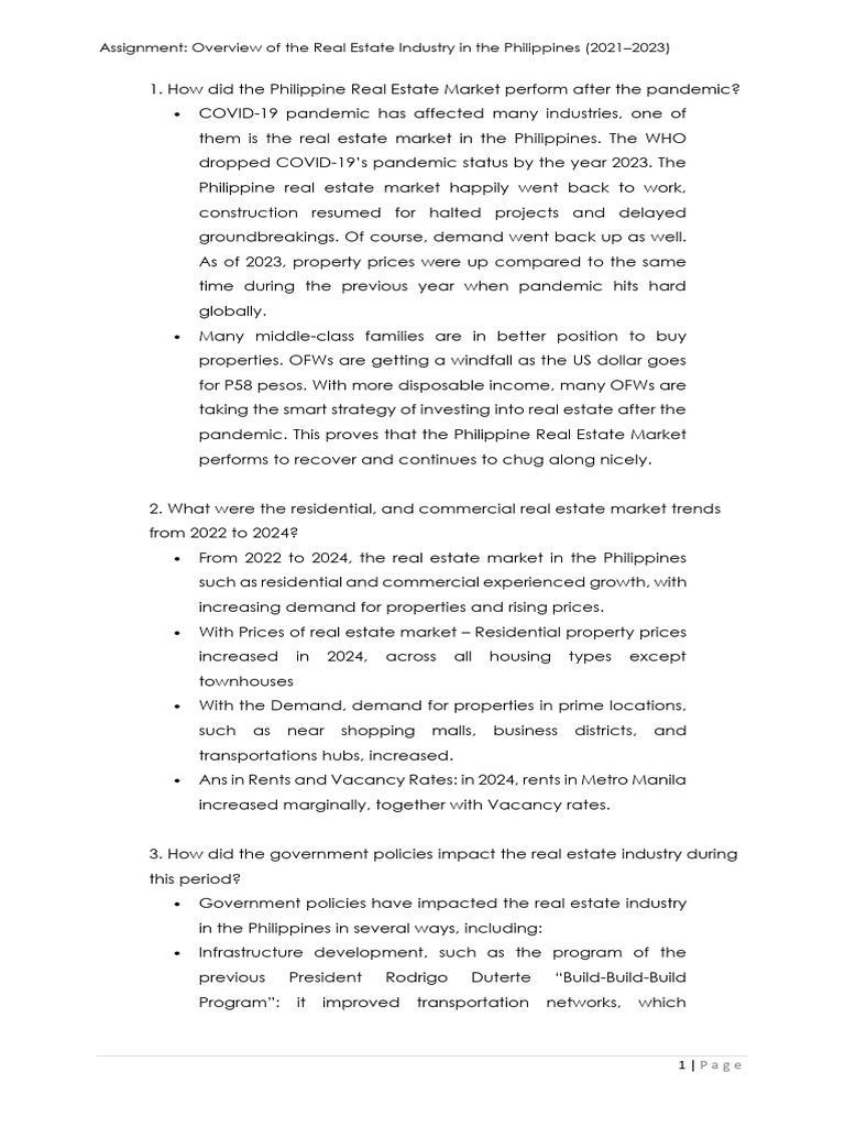 Overview of the real estate industry in the philippines 2021 2023