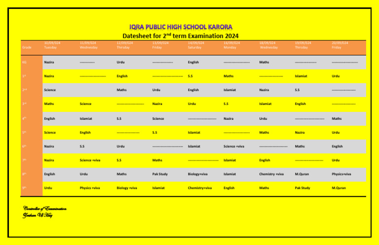 2024 2nd Term Exam Datesheet | PDF