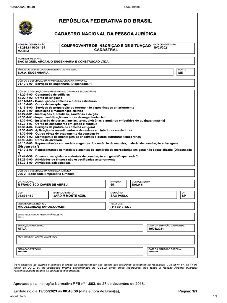 CNPJ - SMA Engenharia | PDF