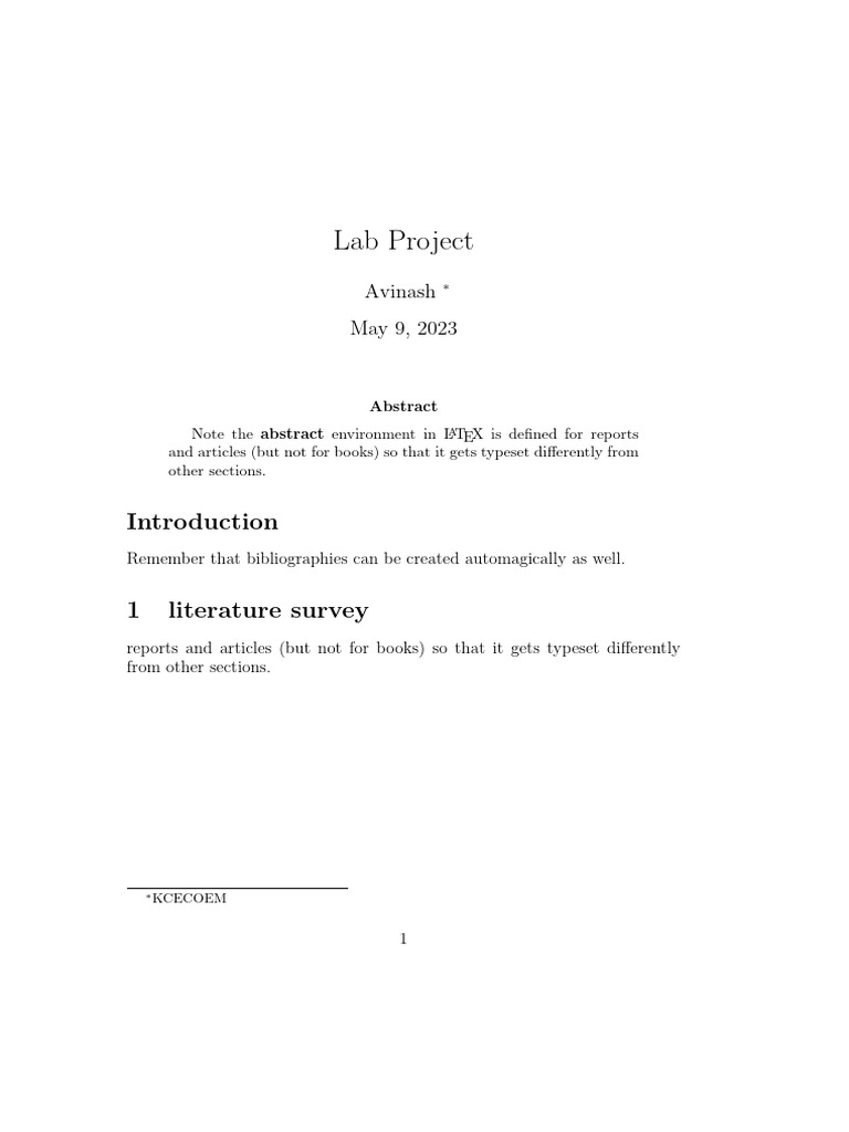 Lab Project Overview and Abstract | PDF