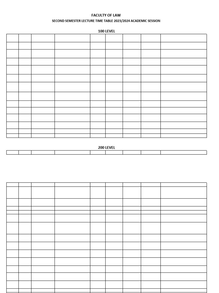Faculty of Law: Second Semester Lecture Time Table 2023/2024 Academic ...
