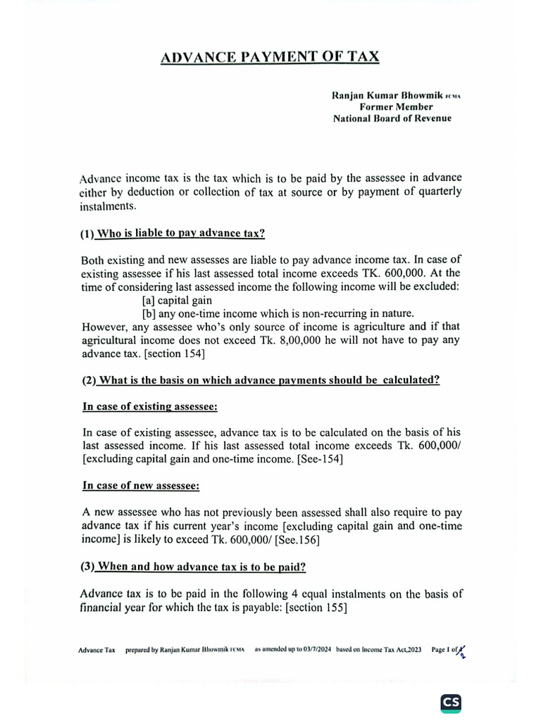 Advance Payment of Tax | PDF