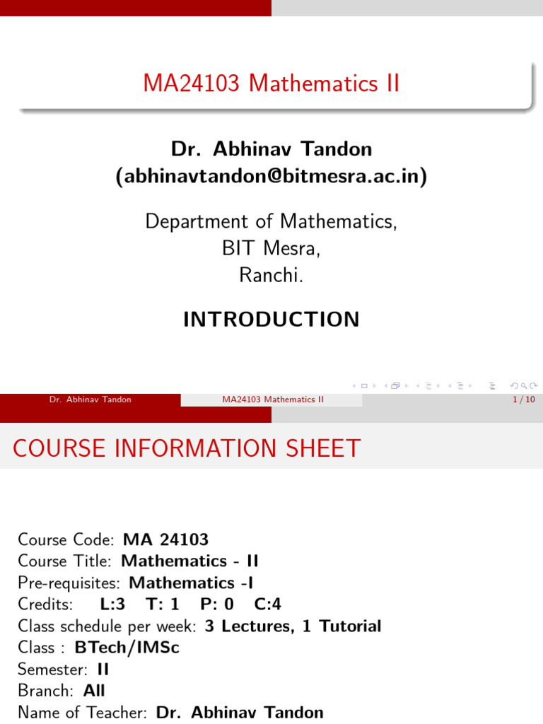 Mathematics II Course by Dr. Tandon | PDF | Partial Differential ...