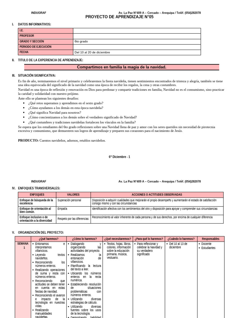 6° Grado - Proyecto de Aprendizaje N°05 | PDF | Números | División ...