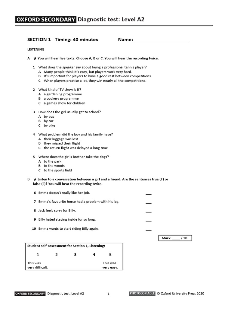 A2 Level Diagnostic Test Guide | PDF | Ice | Snow