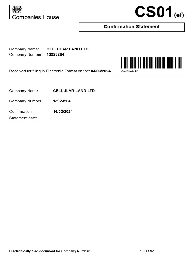 Cellular Land Ltd Confirmation Statement | PDF