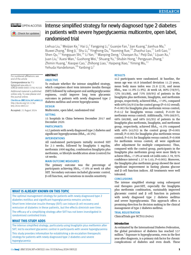 Intense Simplified Strategy For Newly Diagnosed Type 2 Diabetes in ...