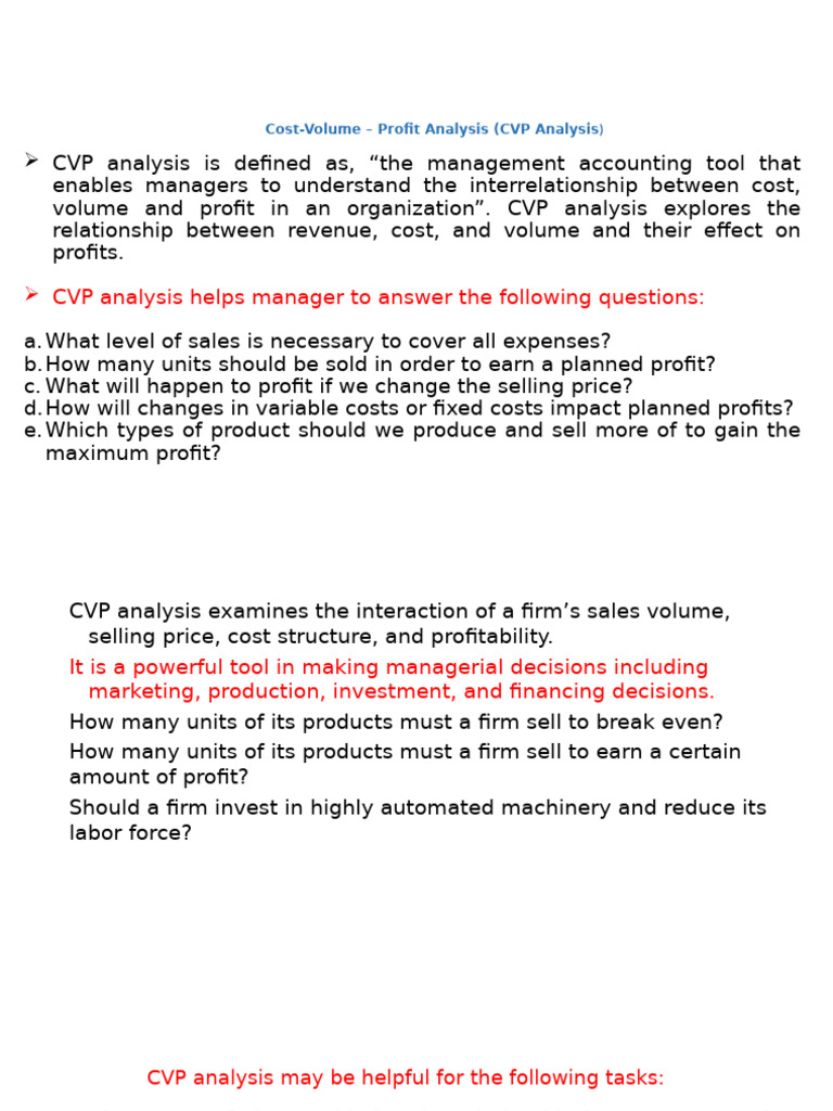 Cost-Volume-Profit Analysis Explained | PDF | Profit (Economics ...