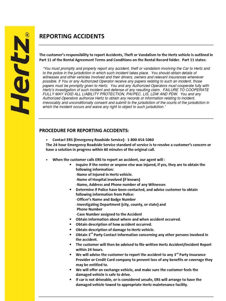 Hertz Reporting Accidents Download Free PDF Traffic Collision
