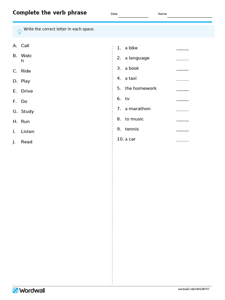 Complete The Verb Phrase Match Up Write The Answer | PDF