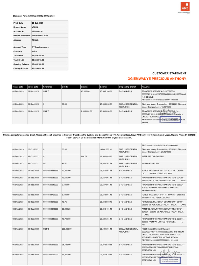 GT Bank Customer Statement Summary | PDF | Foreign Exchange Market ...