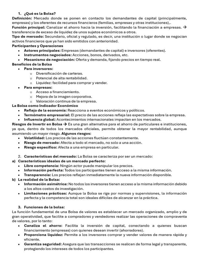 Introducción a la Bolsa de Valores: Funciones y Riesgos | PDF | Bolsa ...