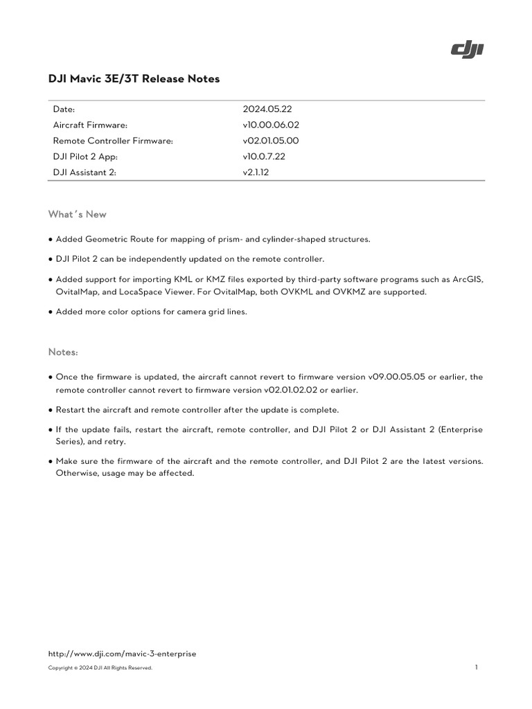 DJI Mavic 3E 3T Release Notes EN | PDF | Computing
