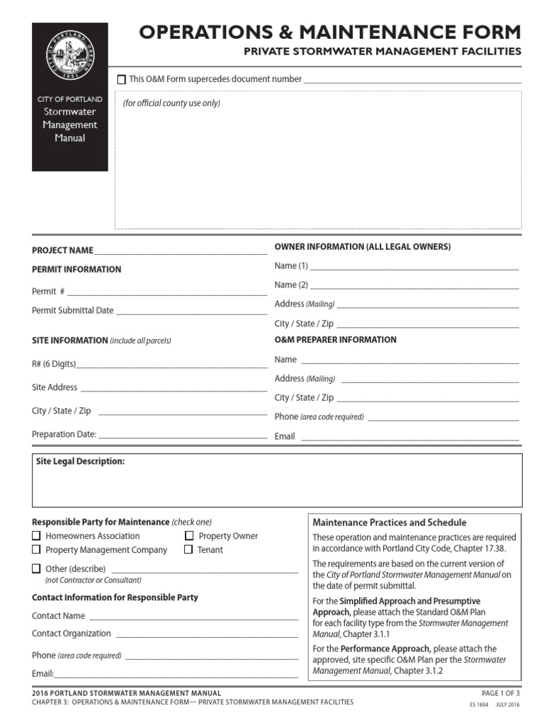 Stormwater Maintenance Form Portland | PDF | Stormwater | United States ...